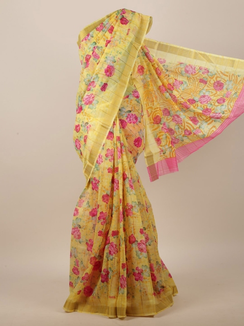 

Pothys Yellow & Pink Floral Printed Saree