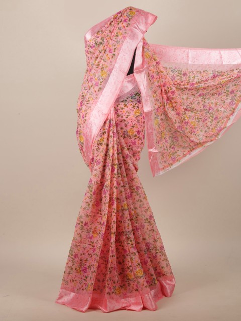 

Pothys Pink & Green Floral Printed Saree