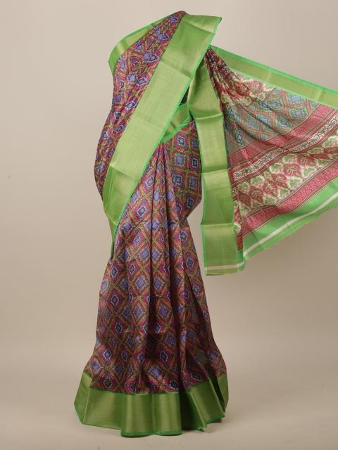 

Pothys Pink & Green Geometric Printed Saree