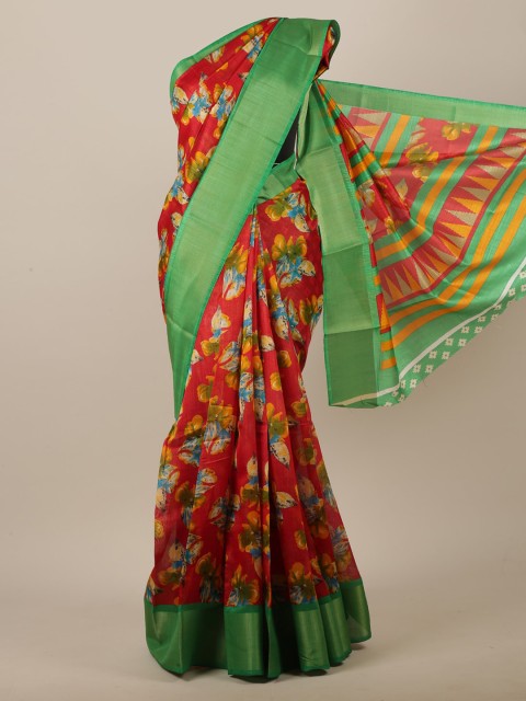 

Pothys Red & Green Floral Printed Saree
