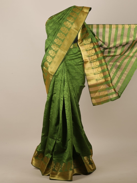 

Pothys Green & Gold-Coloured Floral Embossed Zari Jute Silk Saree