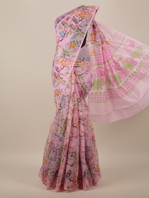 

Pothys Pink & Green Floral Printed Saree
