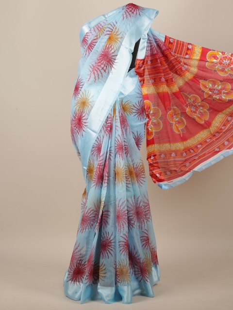 

Pothys Blue & Pink Floral Printed Saree