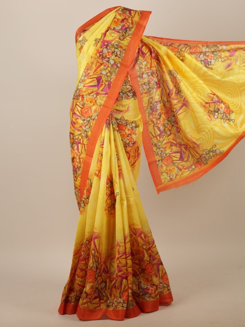 

Pothys Yellow & Orange Floral Printed Saree