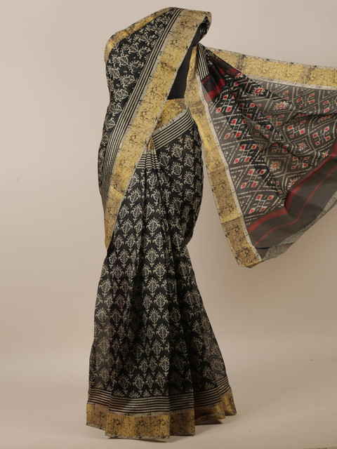 

Pothys Black & Cream-Coloured Ethnic Motifs Printed Saree