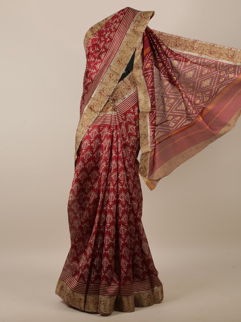 

Pothys Maroon & White Ethnic Motifs Printed Saree
