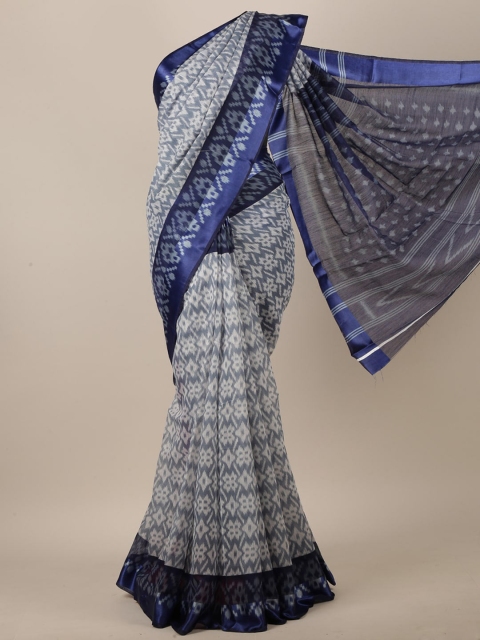 

Pothys Grey & Navy Blue Ethnic Motifs Printed Saree
