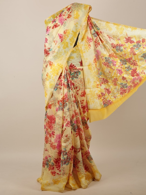 

Pothys Yellow & Red Floral Printed Jute Silk Saree