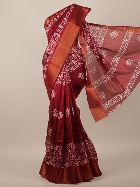 

Pothys Maroon & White Ethnic Motifs Printed Saree