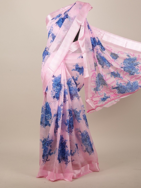 

Pothys Pink & Blue Floral Printed Saree