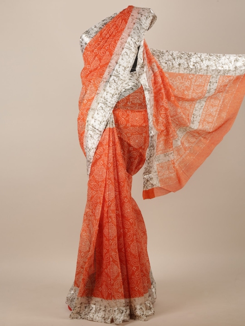 

Pothys Orange & White Bandhani Printed Saree