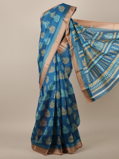 

Pothys Blue & Brown Ethnic Motifs Printed Saree