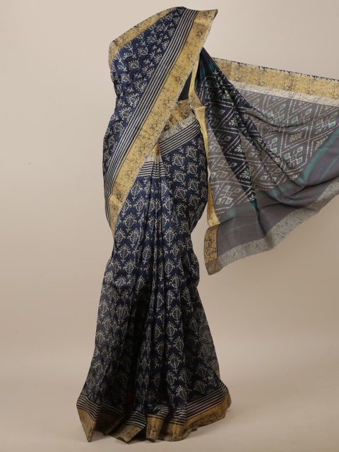 

Pothys Navy Blue & White Ethnic Motifs Printed Saree