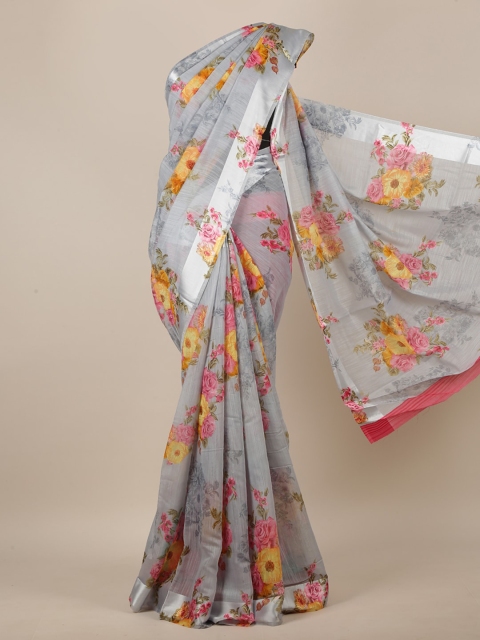 

Pothys Grey & Pink Floral Printed Saree