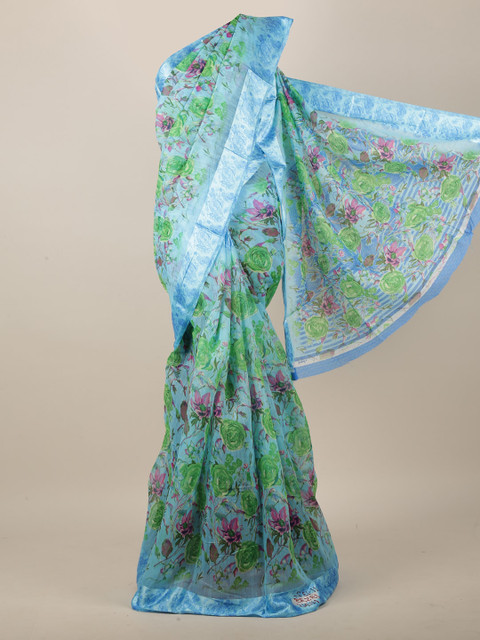 

Pothys Blue & Green Floral Printed Saree