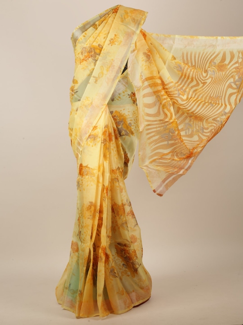 

Pothys Yellow & Orange Floral Printed Saree