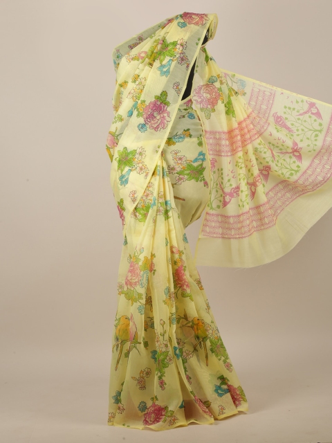 

Pothys Yellow & Pink Floral Printed Saree