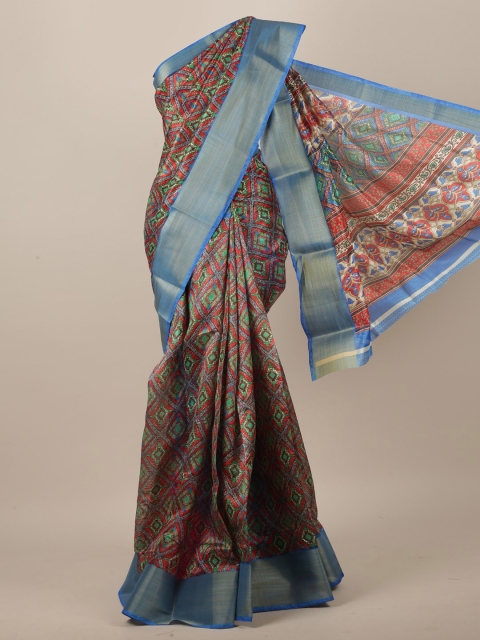 

Pothys Red & Blue Geometric Printed Saree