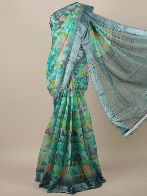 

Pothys Green & Grey Geometric Printed Saree