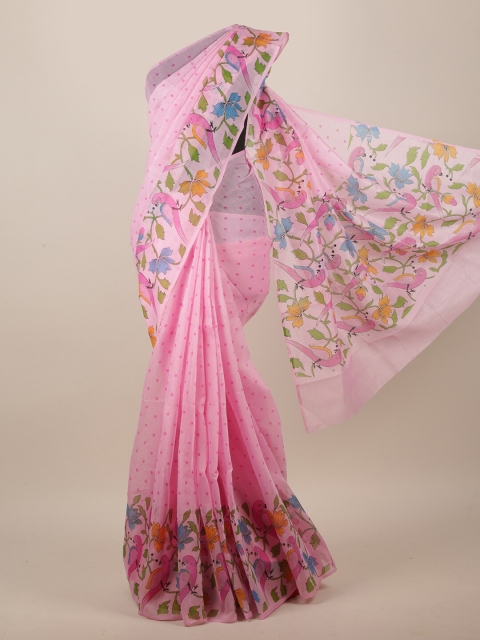 

Pothys Pink & Blue Polka Dots Printed Saree