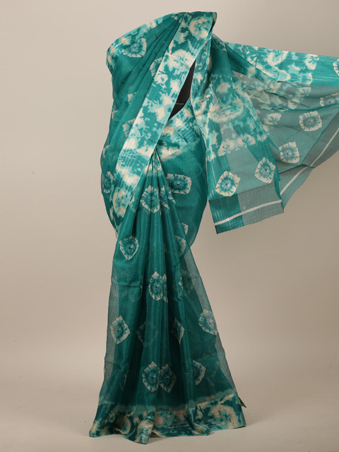 

Pothys Teal & Cream-Coloured Tie and Dye Printed Saree