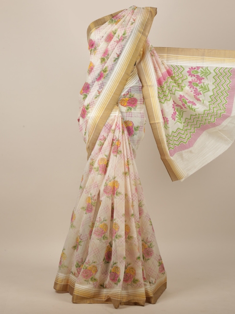 

Pothys Cream-Coloured Cotton Blend Floral Printed Saree