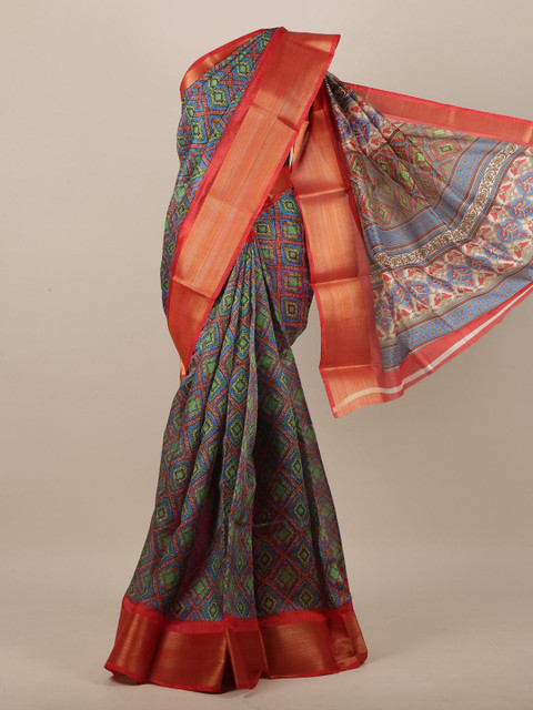 

Pothys Red & Blue Cotton Blend Abstract Printed Saree