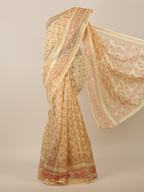 

Pothys Women Yellow Cotton Blend Floral Printed Saree