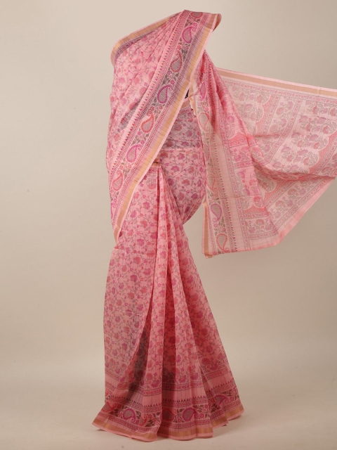 

Pothys Women Pink Cotton Blend Floral Printed Saree