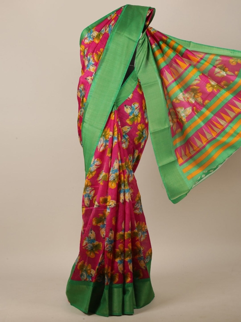 

Pothys Women Magenta & Green Cotton Blend Floral Printed Saree