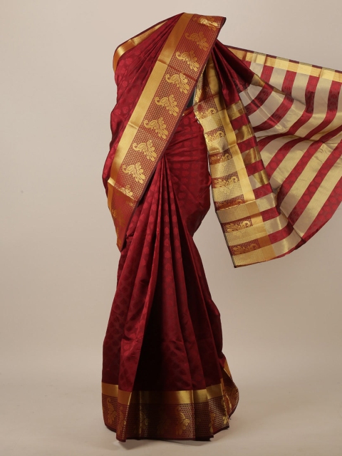

Pothys Maroon & Gold-Toned Ethnic Motifs Woven Designed Saree