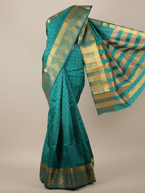 

Pothys Green & Gold-Toned Ethnic Motifs Woven Designed Saree