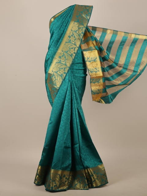 

Pothys Green & Gold-Toned Ethnic Motifs Woven Designed Saree