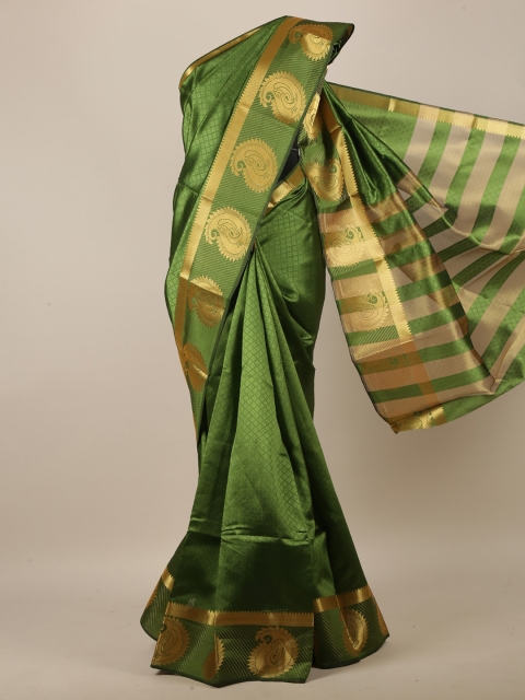 

Pothys Women Green & Gold-Toned Paisley Woven Designed Saree