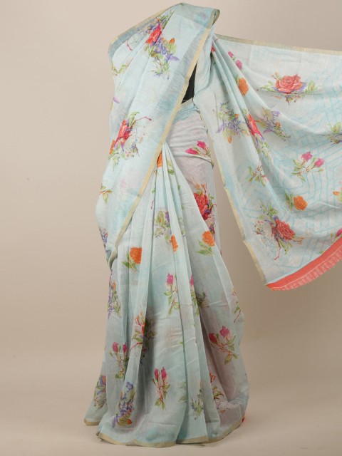 

Pothys Women Blue Cotton Blend Floral Printed Saree