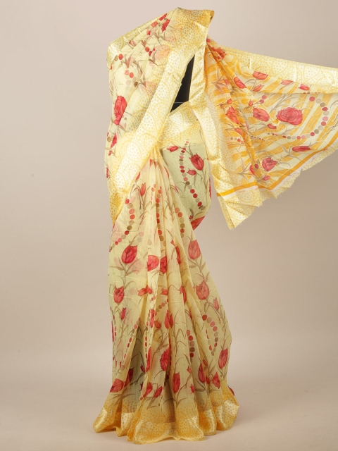 

Pothys Women Yellow Cotton Blend Floral Printed Saree