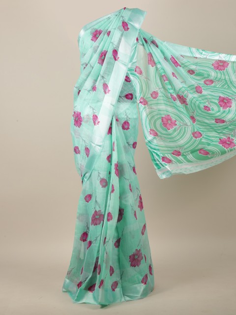 

Pothys Women Green & Magenta Cotton Blend Floral Printed Saree
