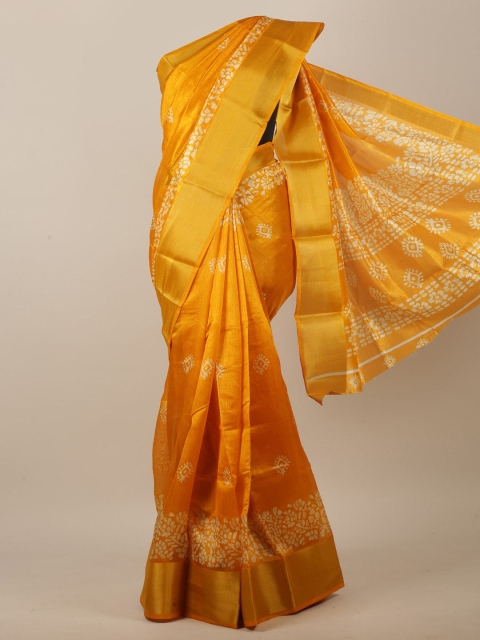 

Pothys Yellow & White Cotton Blend Batik Printed Saree