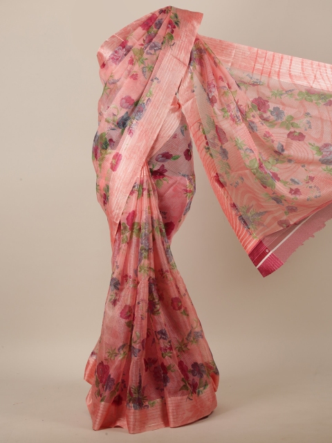 

Pothys Women Pink Cotton Blend Floral Printed Saree