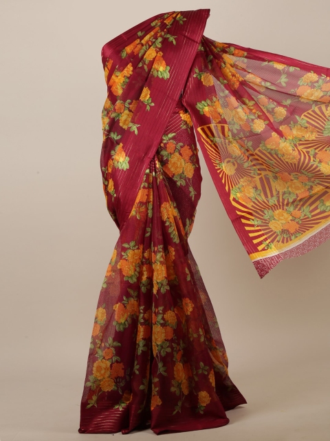 

Pothys Women Maroon Cotton Blend Floral Printed Saree
