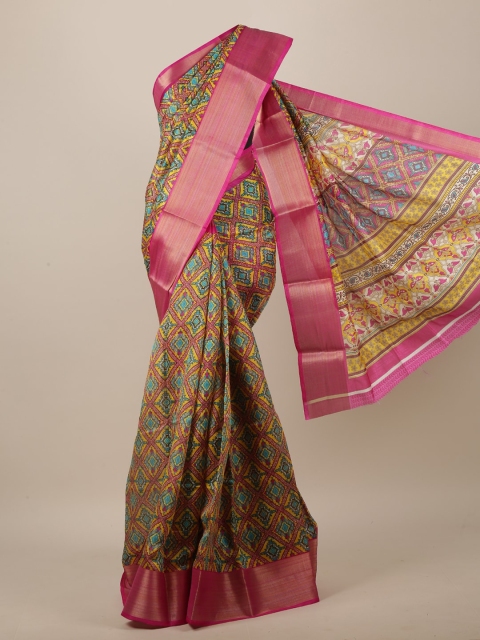 

Pothys Women Multi-Coloured Cotton Blend Abstract Printed Saree, Pink