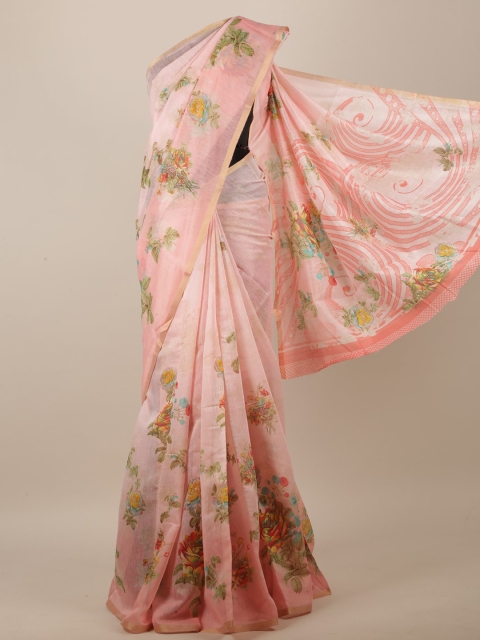 

Pothys Women Pink Jute Silk Floral Printed Saree