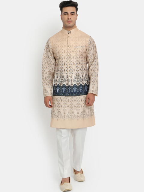 

HOB Men Brown Ethnic Motifs Printed Regular Kurta Set with Nehru Jacket