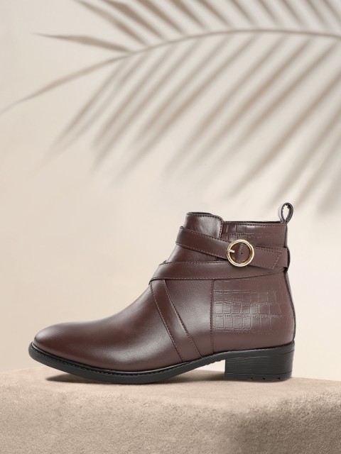 

CORSICA Women Coffee Brown Croc Textured Flat Boots