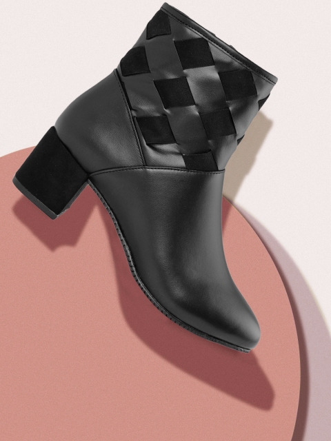 

CORSICA Women Black Basketweave Mid-Top Heeled Boots