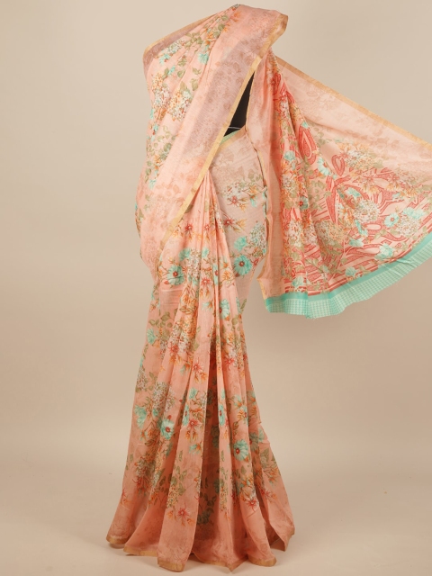 

Pothys Peach-Coloured & Red Floral Saree