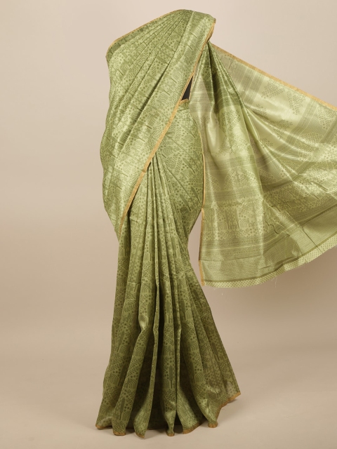 

Pothys Green & Gold-Toned Ethnic Motifs Zari Saree