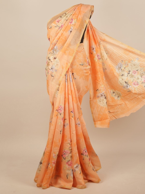 

Pothys Peach-Coloured & Pink Floral Saree
