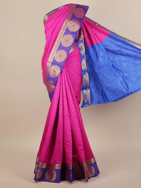 

Pothys Pink & Blue Paisley Zari Jute Silk Saree
