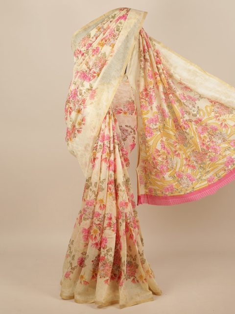 

Pothys Yellow & Pink Floral Zari Saree